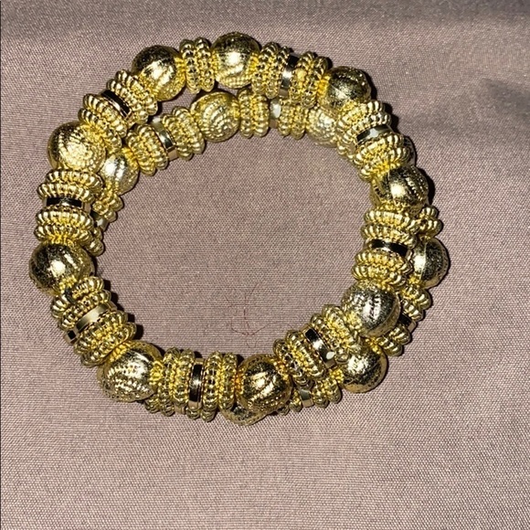 Vintage gold tone Beaded elastic bracelet - Picture 3 of 7